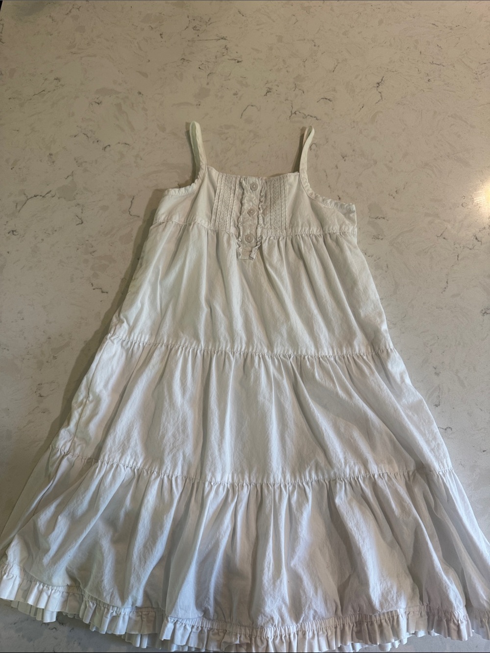 OshKosh B'gosh White Tiered Spaghetti-Strap Sundress with Button Bodice